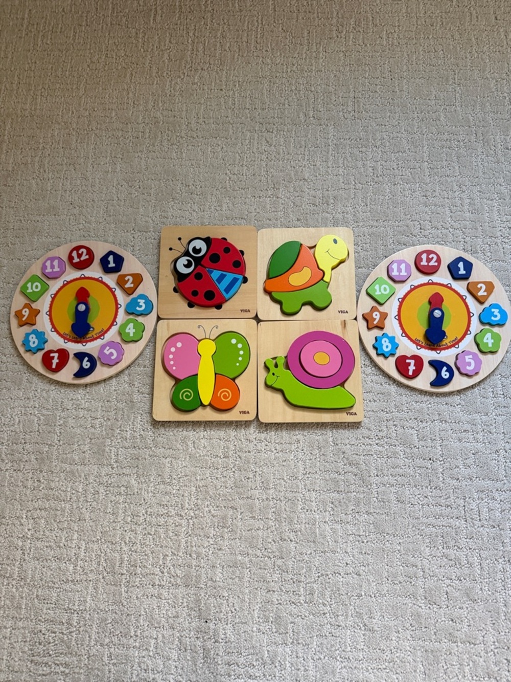 Bundle of six wooden educational puzzles